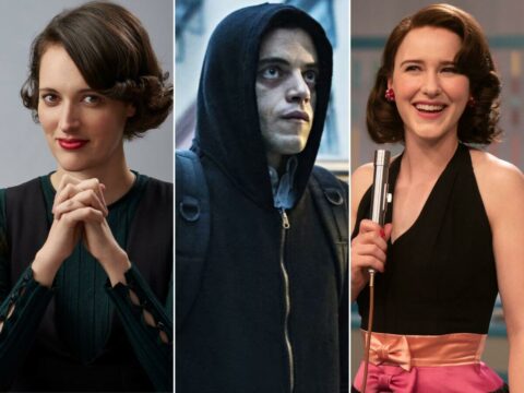 Fleabag (á esq.), Mr. Robot e The Marvelous Mrs. Maisel; séries imperdíveis no Prime Video