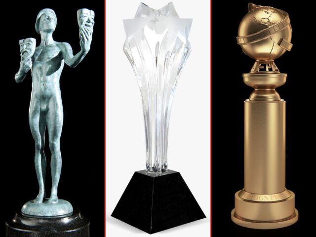 Estatueta do SAG (à esq.) e troféus do Critics Choice e Globo de Ouro
