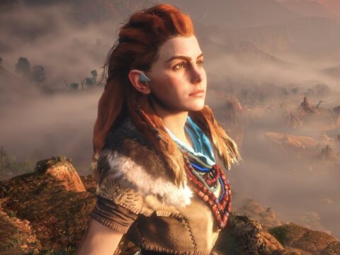 A heroína Aloy no game Horizon Zero Dawn