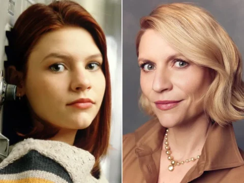 Claire Danes em My So-Called Life (à esq) e em ensaio para a THR Claire Danes em My So-Called Life (à esq) e em ensaio para a THR