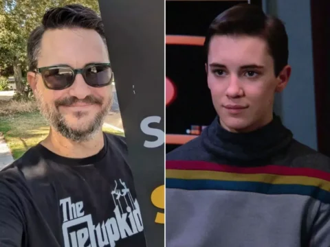 Wil Wheaton hoje (à esq.) e garoto na série Star Trek: A Nova Geração