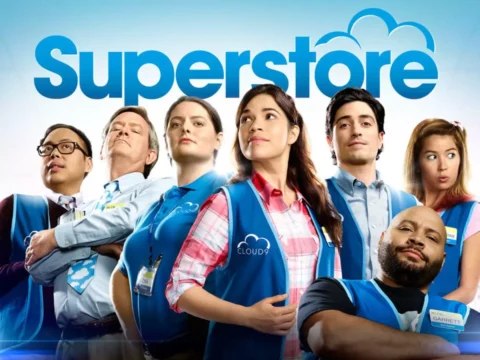 Pôster com o elenco da sitcom Superstore