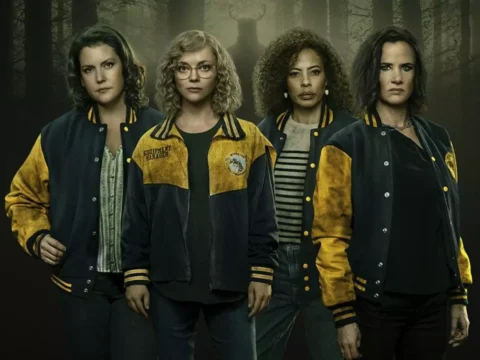 Pôster da série Yellowjackets; elenco feminino