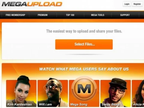 Página inicial do site Megaupload, símbolo da pirataria online