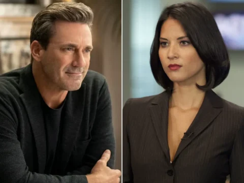Jon Hamm em The Morning Show; Olivia Munn em The Newsroom Jon Hamm em The Morning Show; Olivia Munn em The Newsroom