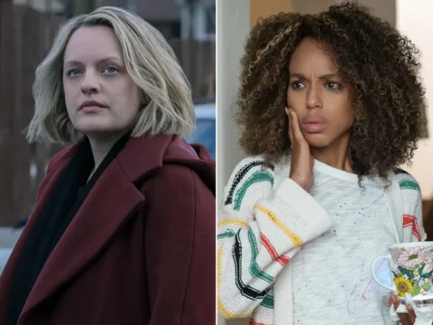 Elisabeth Moss em The Handmaid's Tale; Kerry Washington em Fora da Prisão