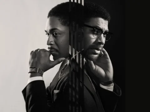 Kelvin Harrison Jr. (à esq.) e Aaron Pierre em pôster de Genius MLK/X Kelvin Harrison Jr. (à esq.) e Aaron Pierre em pôster de Genius MLK/X