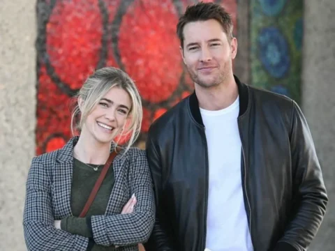 Melissa Roxburgh com Justin Hartley nos bastidores de Tracker Melissa Roxburgh com Justin Hartley nos bastidores de Tracker