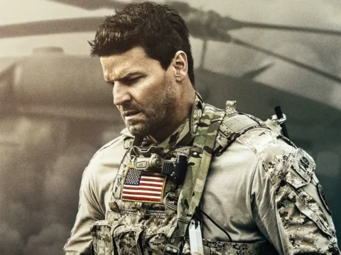David Boreanaz em pôster de Seal Team David Boreanaz em pôster de Seal Team
