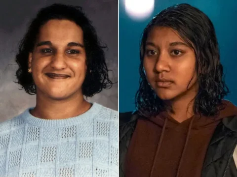 Reena Virk (à esq.) e Vritika Gupta, atriz que a interpretou em Debaixo da Ponte