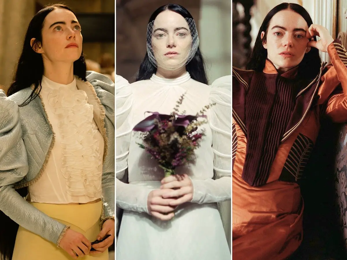 Emma Stone com figurinos do filme Pobres Criaturas