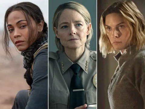 Zoë Saldaña em Lioness (à esq.), Jodie Foster em True Detective e Rebecca Ferguson em Silo Zoë Saldaña em Lioness (à esq.), Jodie Foster em True Detective e Rebecca Ferguson em Silo