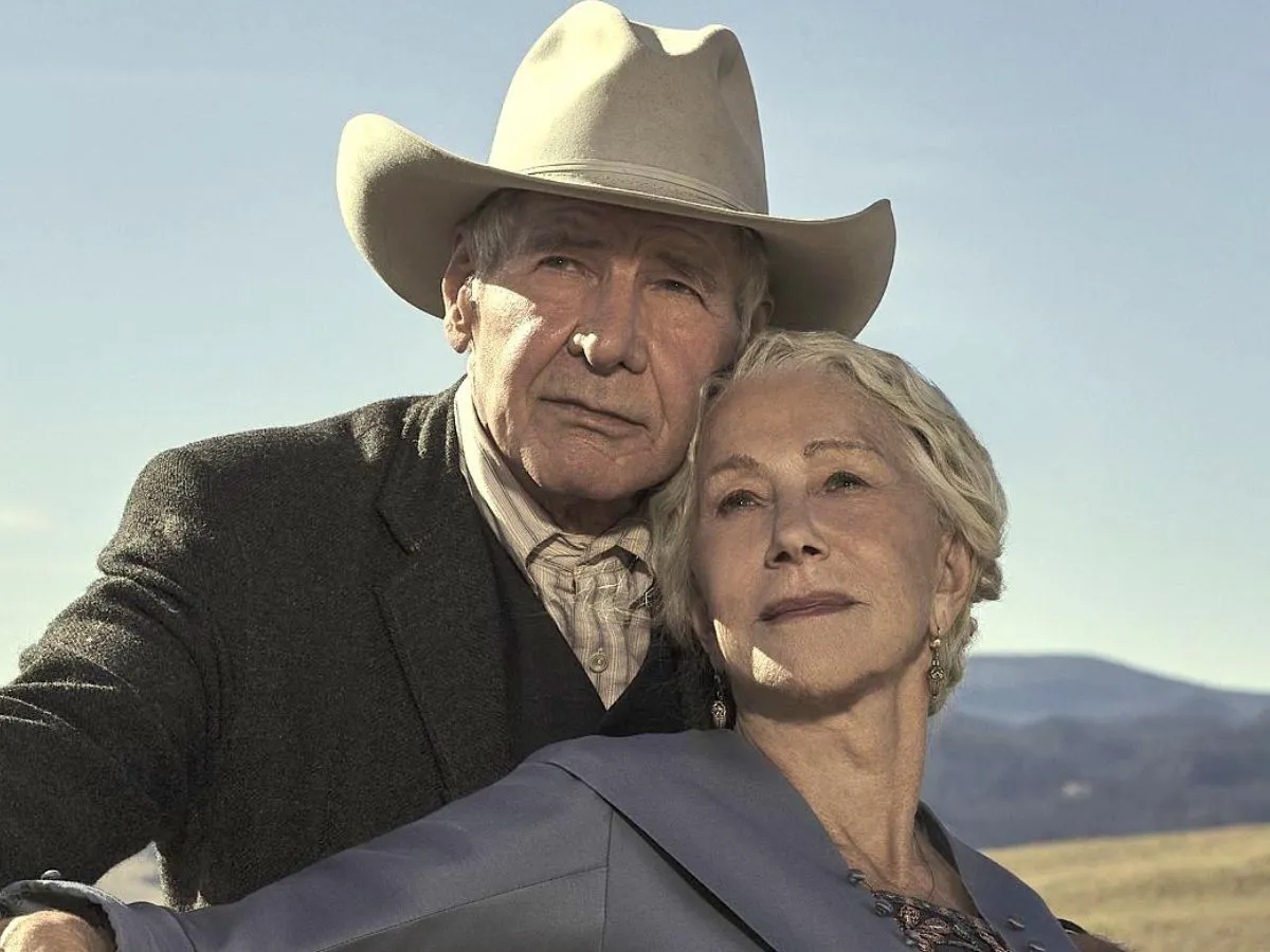 Harrison Ford com Helen Mirren em cartaz de 1923
