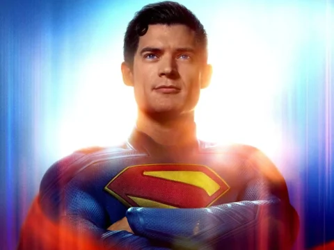 David Corenswet em cartaz do filme Superman David Corenswet em cartaz do filme Superman
