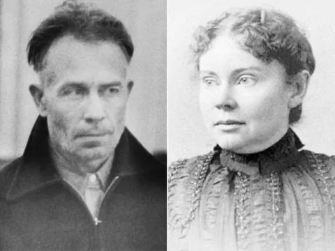 Retratos de Ed Gein (à dir) e de Lizzie Borden, temas da série Monstros Retratos de Ed Gein (à dir) e de Lizzie Borden, temas da série Monstros