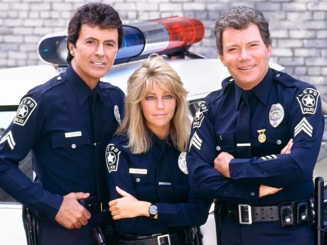 Elenco de Carro Comando: Adrian Zmed (à esq.), Heather Locklear e William Shatner