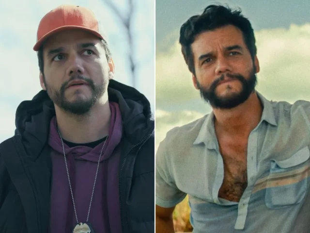 Wagner Moura na série Ladrões de Drogas (à esq.) e no filme O Agente Secreto