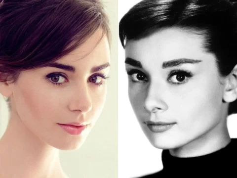 Lily Collins (&agrave; esq) e Audrey Hepburn; semelhan&ccedil;a impressiona