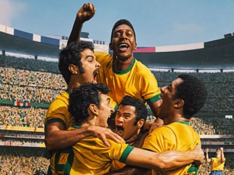 P&ocirc;ster da miniss&eacute;rie Brasil 70: A Saga do Tri